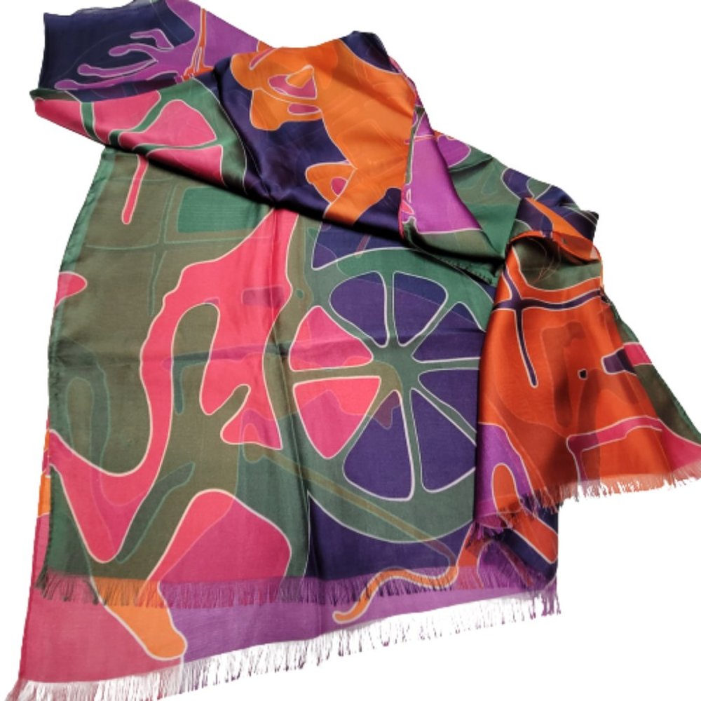 Colorful Silk Rectangular Scarf - image 3